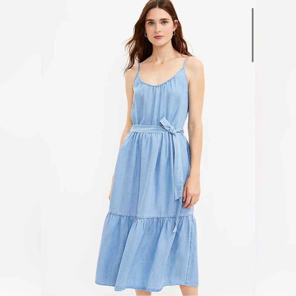 - Chambray Strappy Tiered Midi Dress - NWT